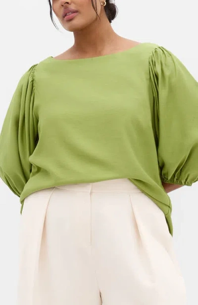 City Chic Immy Puff Sleeve Top In Green