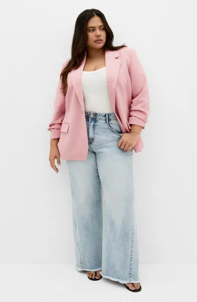 City Chic Imogen Gathered Sleeve Blazer In Pink