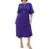 City Chic Ines Twist Front Puff Sleeve Maxi Dress In Violet