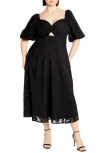 City Chic Inez Floral Cutout Puff Sleeve Dress In Black