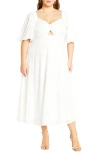 City Chic Inez Floral Cutout Puff Sleeve Dress In Ivory