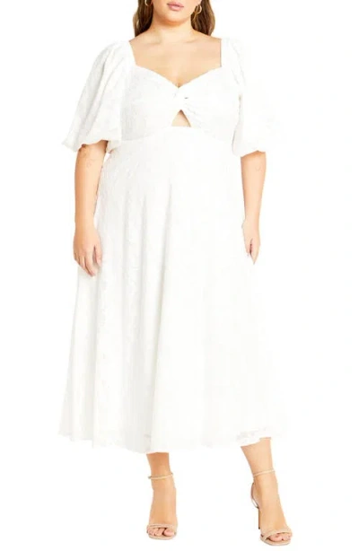 City Chic Inez Floral Cutout Puff Sleeve Dress In Ivory