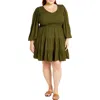 City Chic Iris Arielle Smocked Minidress In Green