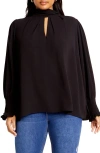 City Chic Iris Keyhole Top In Black