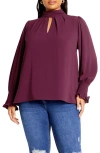 City Chic Iris Keyhole Top In Plum