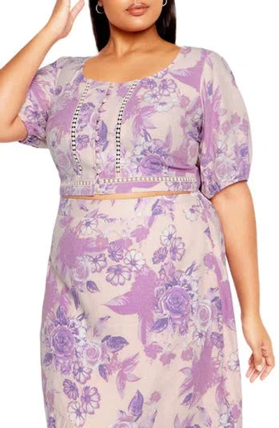 City Chic Isabella Floral Top In Purple
