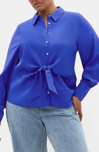 City Chic Isabella Tie Front Shirt In Blue