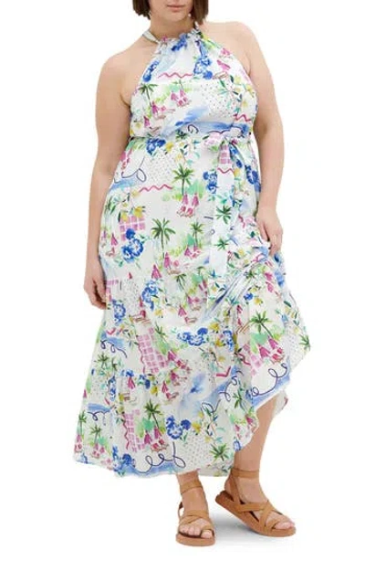 City Chic Island Breeze Maxi Halter Dress In Multi