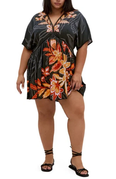 City Chic Island Breeze Short Caftan Swim Cover-up In Brown