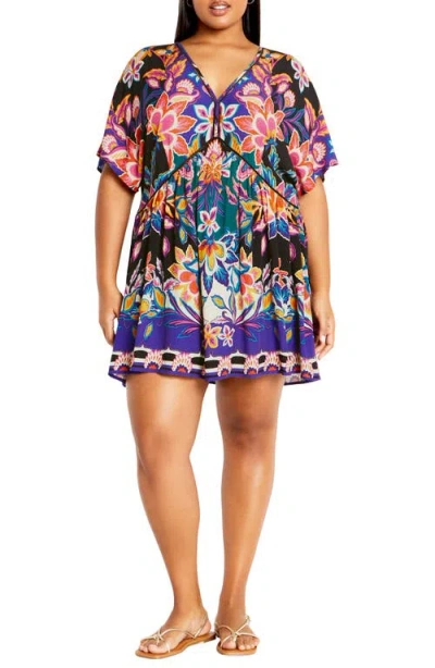 City Chic Island Breeze Short Caftan Swim Cover-up In Island Breeze
