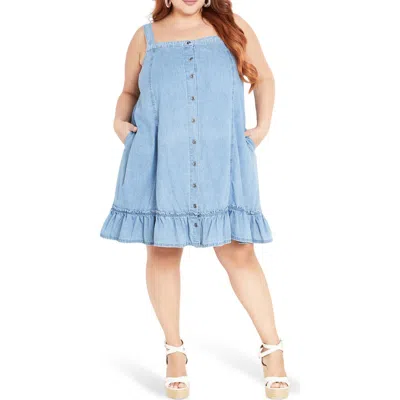 City Chic Island Denim Button Front Dress In Multi
