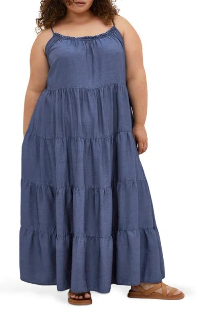 City Chic Island Tiered Maxi Dress In Blue
