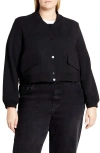 City Chic Ivy Crop Bomber Jacket In Black