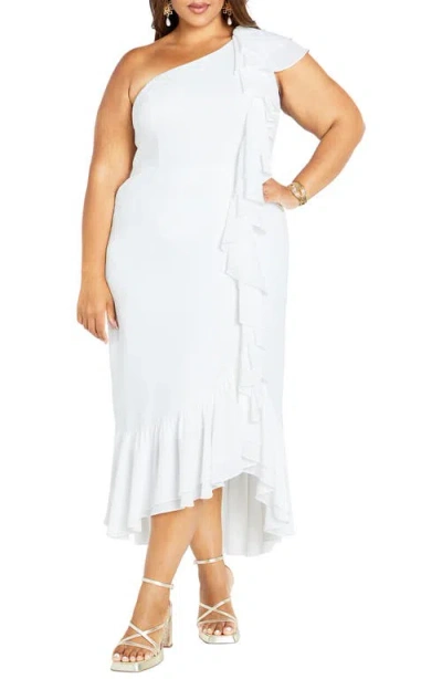 City Chic Izabela One-shoulder Ruffle Maxi Dress In Ivory