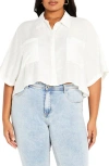 City Chic Izzy Crop Button-up Shirt In White