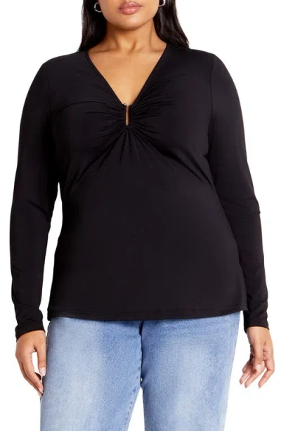 City Chic Izzy U-bar Jersey Top In Black