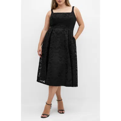 City Chic Jacklynn Floral Jacquard Sleeveless Dress In Black