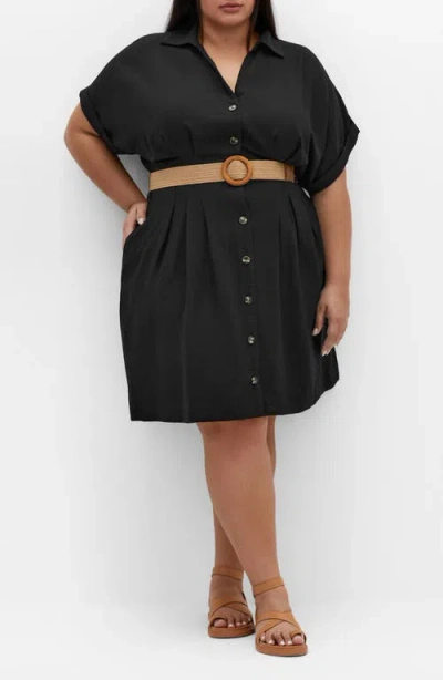 City Chic Jade Belted Shirtdress In Black