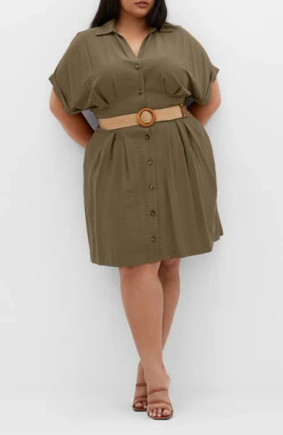 City Chic Jade Belted Shirtdress In Green