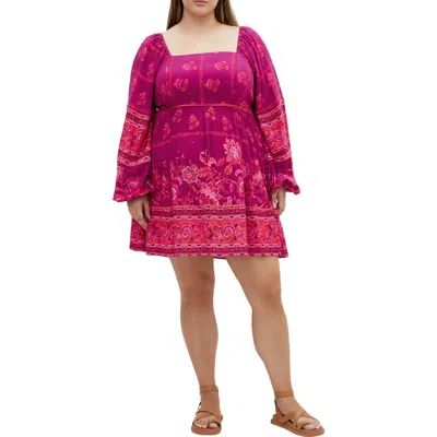 City Chic Jasmine Long Sleeve Minidress In Pink