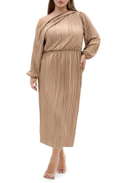 City Chic Jay Long Sleeve Midi Dress In Gray