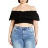 City Chic Jayde Eyelet Overlay Top In Animal Print