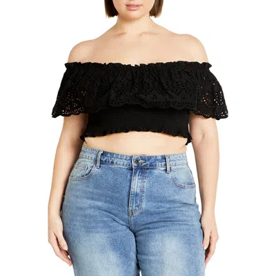 City Chic Jayde Eyelet Overlay Top In Animal Print