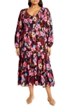 City Chic Jayden Long Sleeve Tiered Dress In Pink