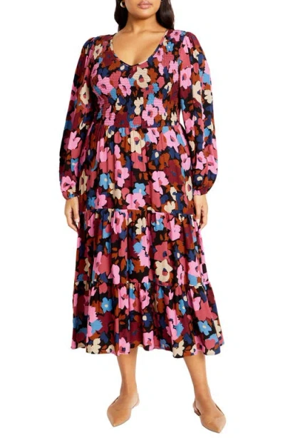 City Chic Jayden Long Sleeve Tiered Dress In Sugar Coated