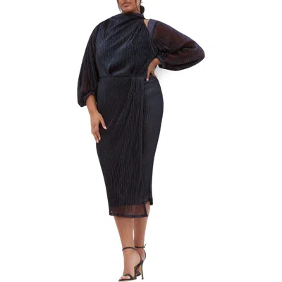 City Chic Jaylee Metallic Long Sleeve Sheath Dress In Midnight