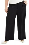 City Chic Jazmin Pleat Crepe Wide Leg Pants In Black