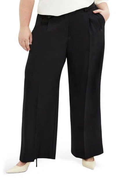City Chic Jazmin Pleat Crepe Wide Leg Pants In Black