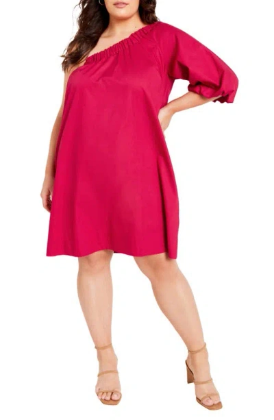 City Chic Jemma One-shoulder Cotton Dress In Pink Sherbet