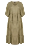 City Chic Jenna Tiered Maxi Dress In Brown