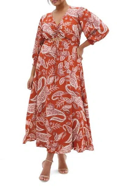 City Chic Jessie Print Maxi Dress In Orange