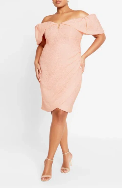 City Chic Jez Off The Shoulder Minidress In Dusty Pink