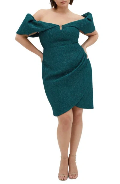 City Chic Jez Off The Shoulder Minidress In Emerald
