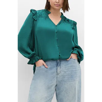 City Chic Jocelyn Ruffle Gathered Top In Blue
