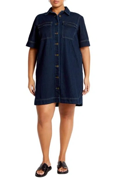 City Chic Jojo Denim Dress In Dark Denim