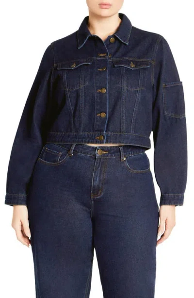 City Chic Jojo Denim Jacket In Dark Denim