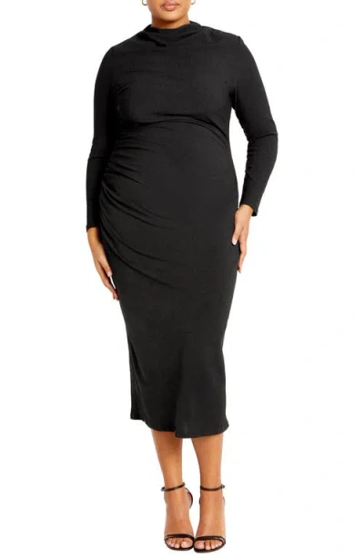 City Chic Jojo Long Sleeve Midi Dress In Black