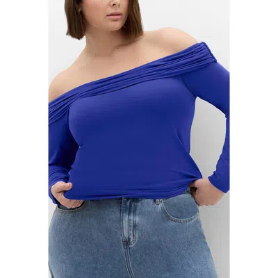 City Chic Jojo Off The Shoulder Top In Blue
