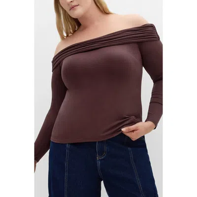 City Chic Jojo Off The Shoulder Top In Brown