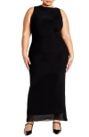 City Chic Jordan Sleeveless Mesh Maxi Dress In Black