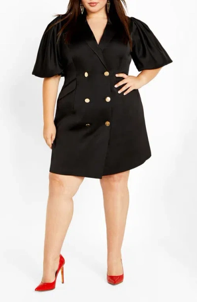 City Chic Julissa Short Sleeve Satin Blazer Dress In Black