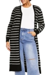 City Chic June Stripe Long Cardigan In Black