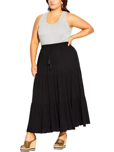 City Chic Juniors Paradise Womens Tiered Knit Maxi Skirt In Black