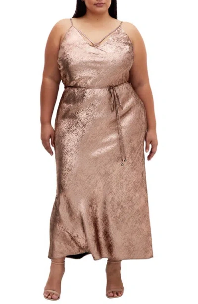 City Chic Kaia Metallic Sleeveless Midi Dress In Metallic Gold