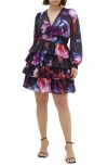 City Chic Kailey Long Sleeve Floral Print Minidress In Black