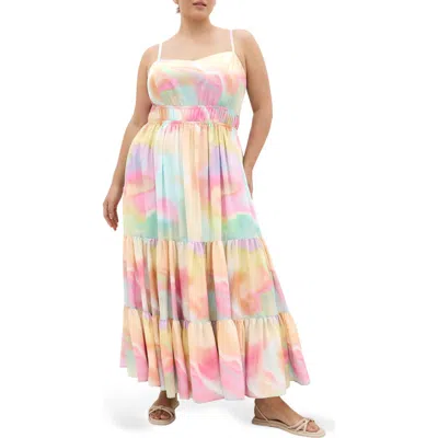 City Chic Kalea Shirred Waist Maxi Dress In Multi